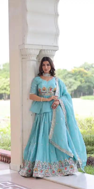KA 5058 Sky Blue in Gold Crush Embroidery Work & Zari Work Lehenga Choli . Special Price ₹2649. Delivery 4-6 Working Days. Shop now. | Bollywood Lehenga, Creative Lehenga, Designer Lehenga, Embroidered Lehenga, Lehenga, Party Wear Lehenga