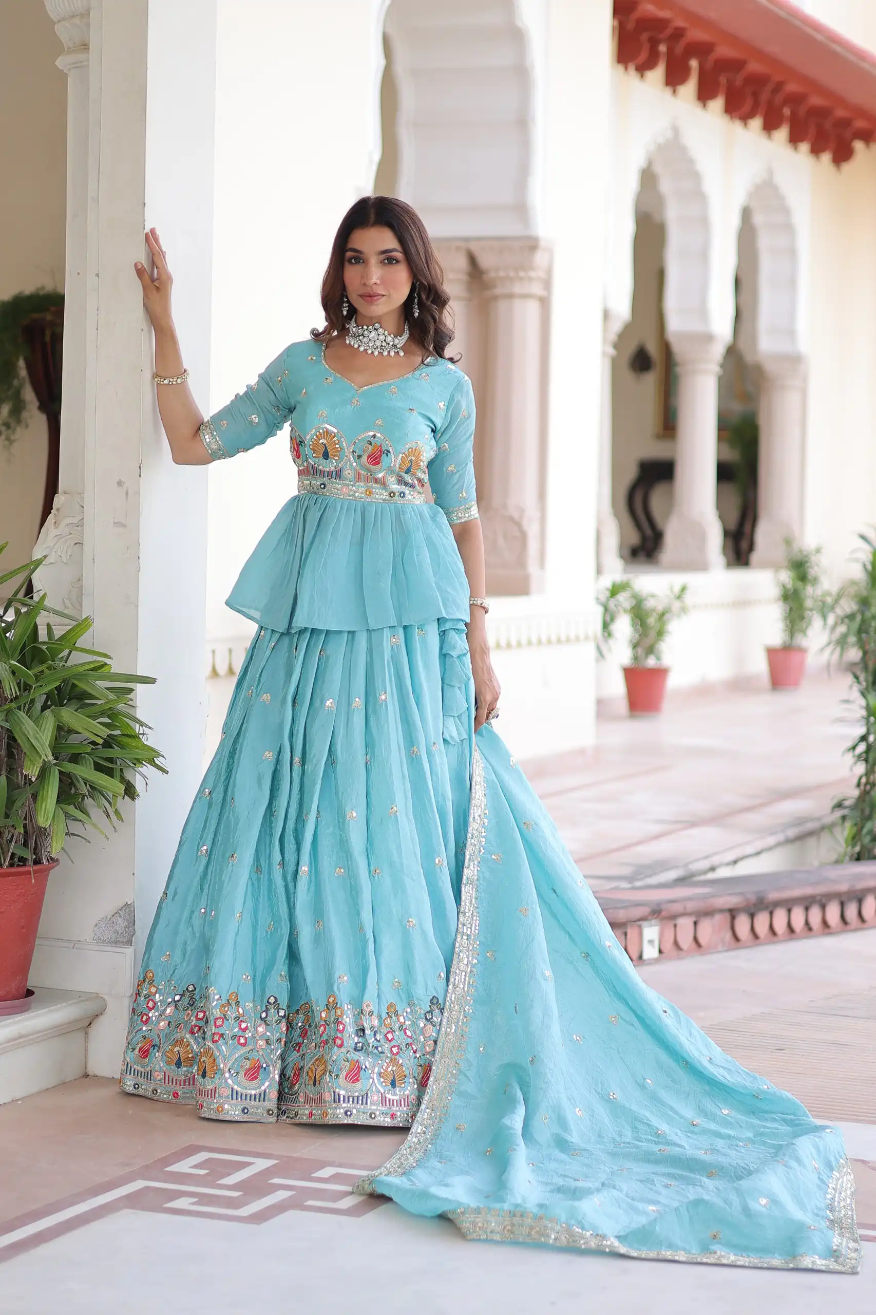KA 5058 Sky Blue in Gold Crush Embroidery Work & Zari Work Lehenga Choli . Special Price ₹2649. Delivery 4-6 Working Days. Shop now. | Bollywood Lehenga, Creative Lehenga, Designer Lehenga, Embroidered Lehenga, Lehenga, Party Wear Lehenga