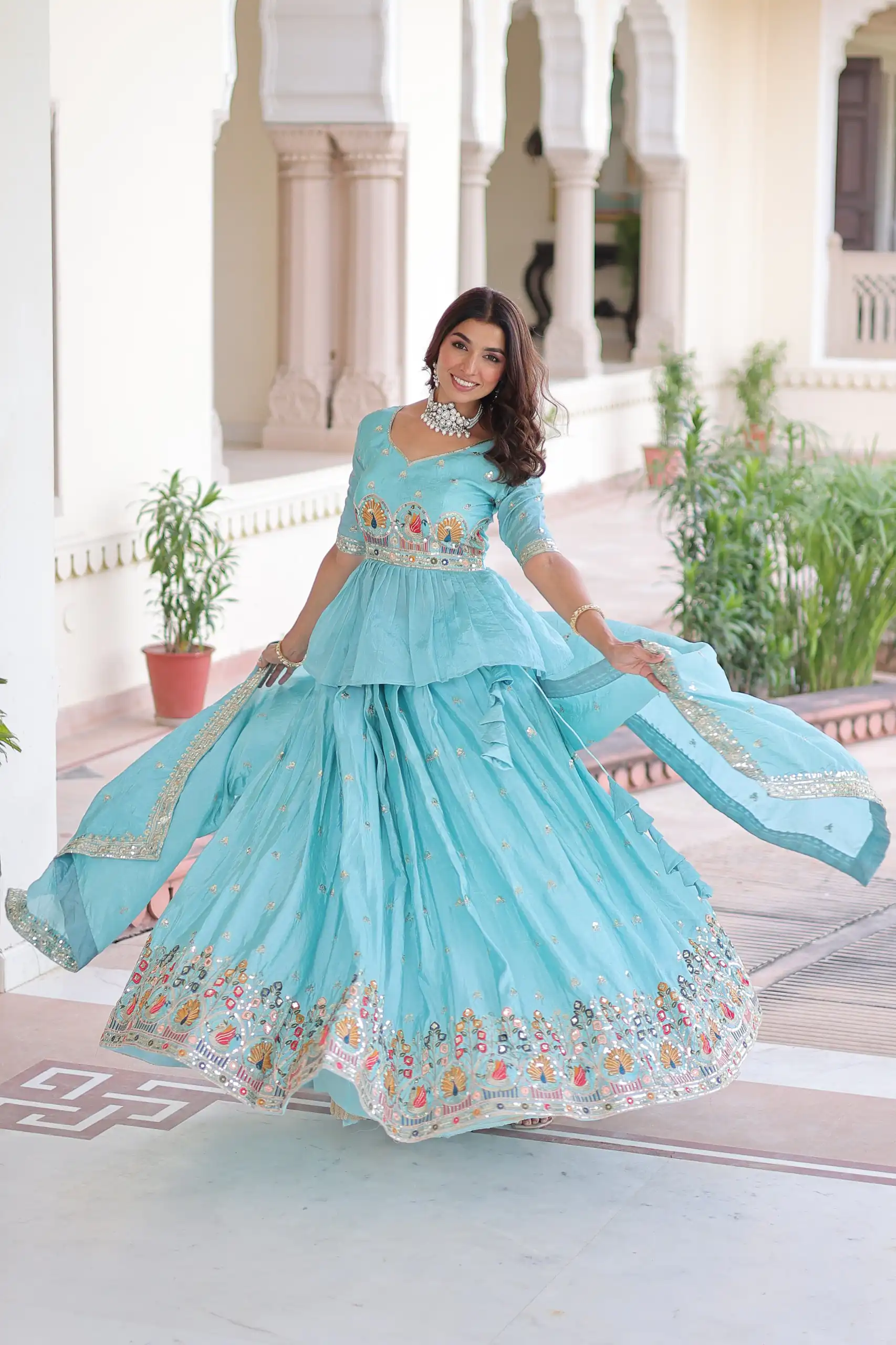 KA 5058 Sky Blue in Gold Crush Embroidery Work & Zari Work Lehenga Choli . Special Price ₹2649. Delivery 4-6 Working Days. Shop now. | Bollywood Lehenga, Creative Lehenga, Designer Lehenga, Embroidered Lehenga, Lehenga, Party Wear Lehenga