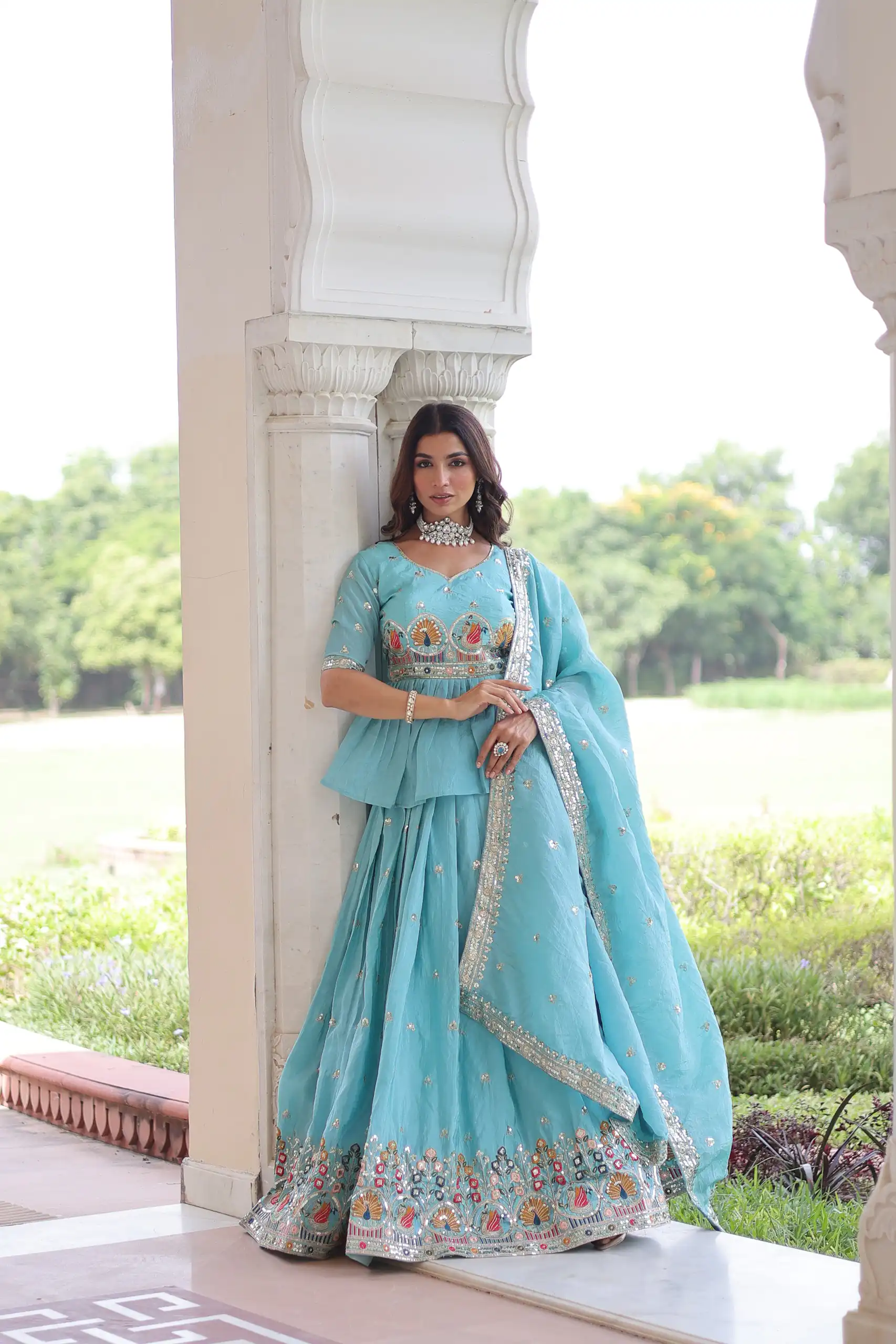 KA 5058 Sky Blue in Gold Crush Embroidery Work & Zari Work Lehenga Choli . Special Price ₹2649. Delivery 4-6 Working Days. Shop now. | Bollywood Lehenga, Creative Lehenga, Designer Lehenga, Embroidered Lehenga, Lehenga, Party Wear Lehenga