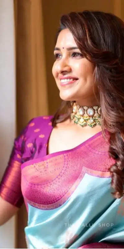 KPR 133 Sky Blue Color Soft Lichi Silk Saree with Designer Work. Exclusive Offer ₹1399. Delivery 4-6 Working Days. Shop now. | Creative Sarees, Embroidered Sarees, Bollywood Sarees, Designer Sarees, Ethnic Saree, Modern Digital sarees, Party Wear Sarees, Sarees