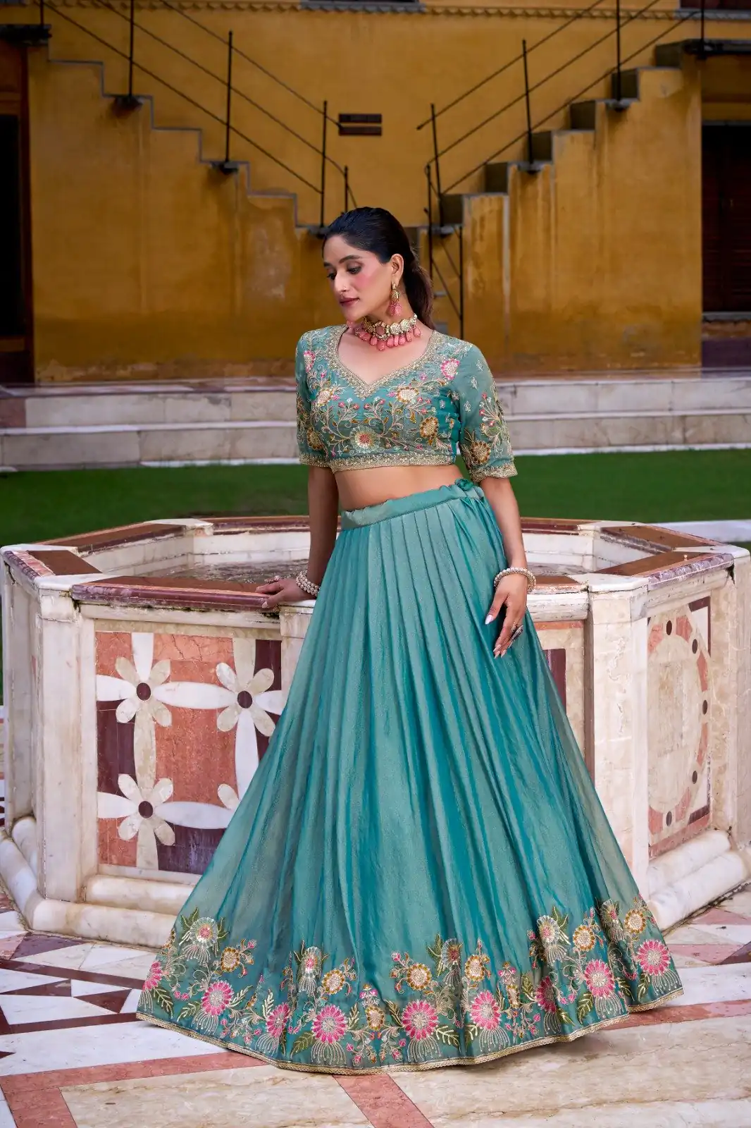 LNB 1450 Sky Blue in Zari Shimmer Embroidery Work & Zari Work Lehenga Choli . Grab it for ₹3599. Delivery 4-6 Working Days. Shop now. | Bollywood Lehenga, Creative Lehenga, Designer Lehenga, Embroidered Lehenga, Lehenga, Party Wear Lehenga