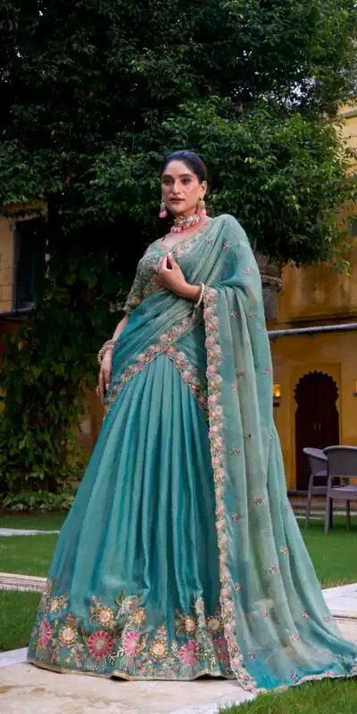 LNB 1450 Sky Blue in Zari Shimmer Embroidery Work & Zari Work Lehenga Choli . Grab it for ₹3599. Delivery 4-6 Working Days. Shop now. | Bollywood Lehenga, Creative Lehenga, Designer Lehenga, Embroidered Lehenga, Lehenga, Party Wear Lehenga