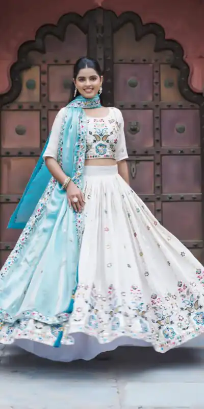 Ram 144 Sky Blue in Pure Tissue silk Embroidery Work Lehenga Choli . Available at ₹3349 only. Delivery 4-6 Working Days. Shop now. | Bollywood Lehenga, Creative Lehenga, Designer Lehenga, Embroidered Lehenga, Lehenga, Party Wear Lehenga