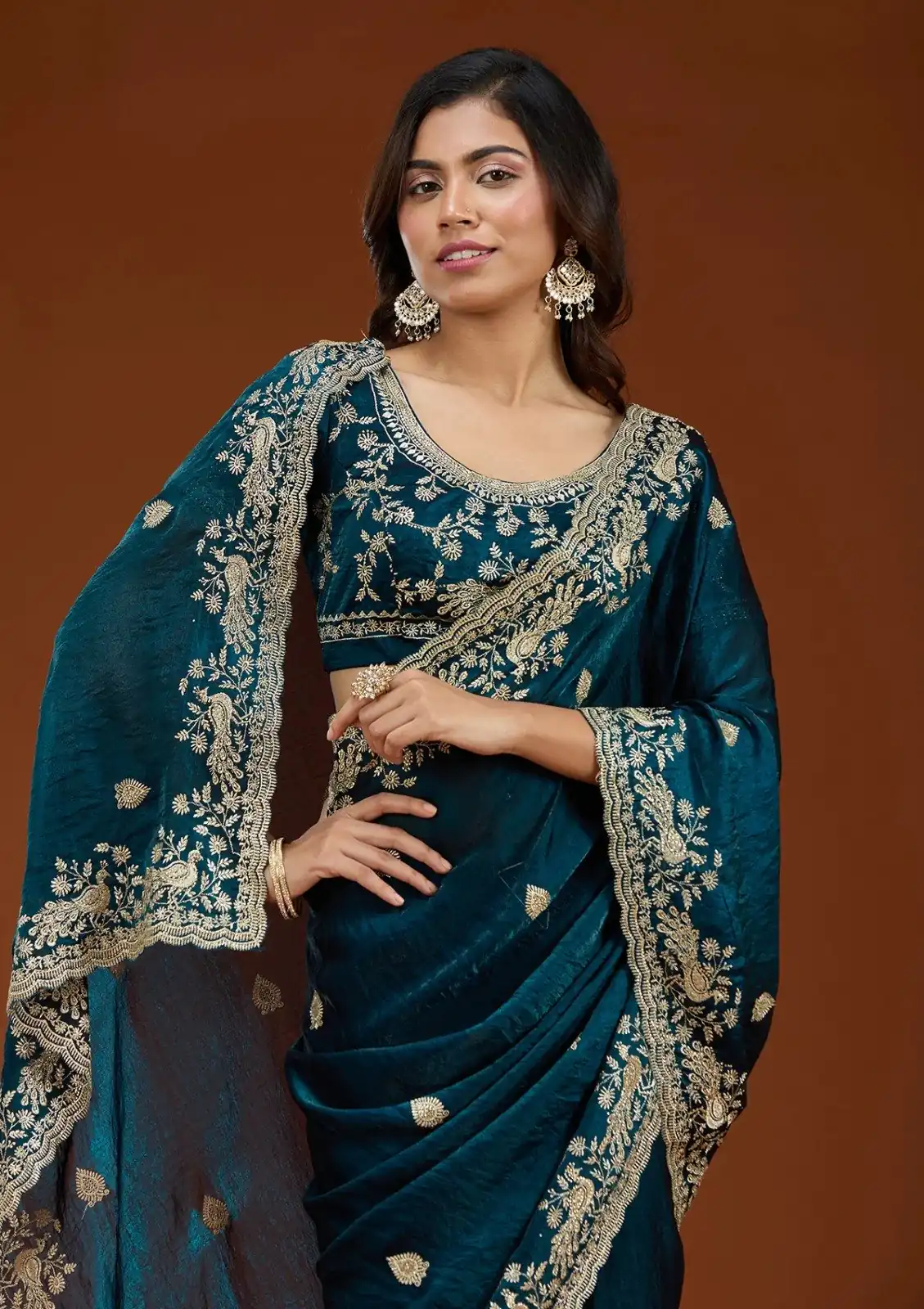 E BT 438 Teal in Fandy Satin Silk mbroidery Work & Zari Work Saree. Special Price ₹1949. Delivery 4-6 Working Days. Shop now. | Creative Sarees, Embroidered Sarees, Bollywood Sarees, Designer Sarees, Ethnic Saree, Modern Digital sarees, Party Wear Sarees, Sarees