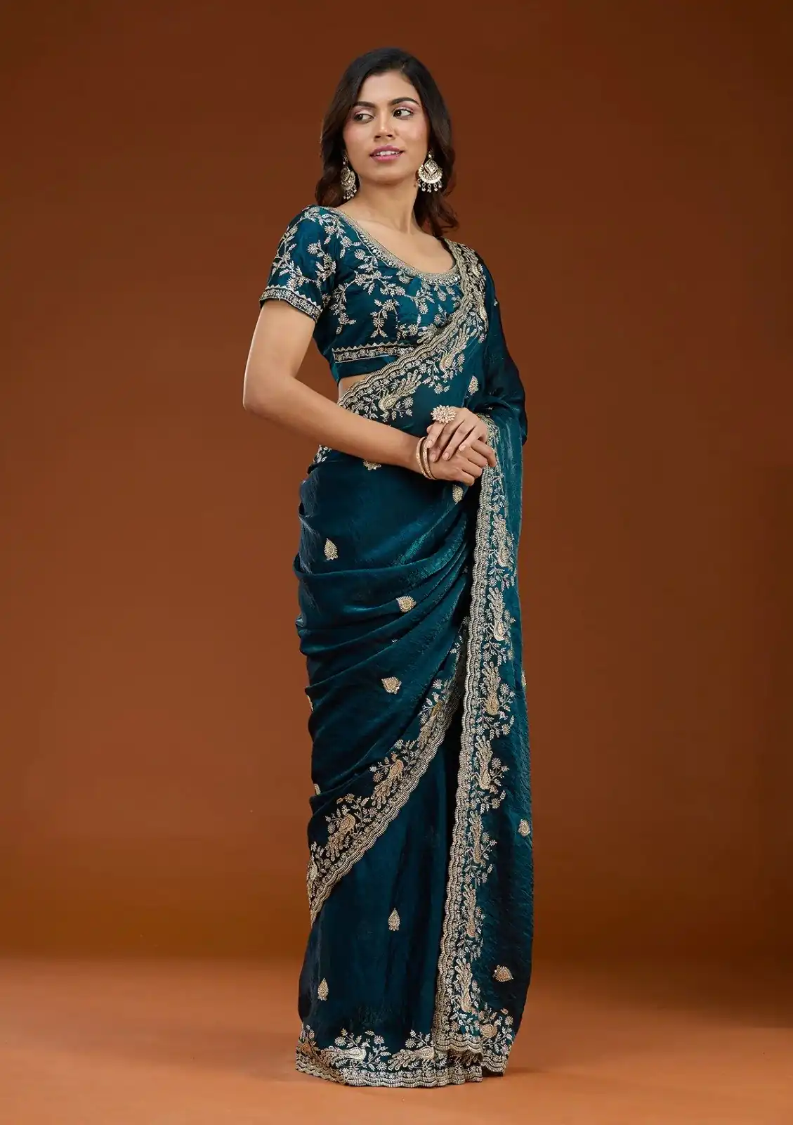 E BT 438 Teal in Fandy Satin Silk mbroidery Work & Zari Work Saree. Special Price ₹1949. Delivery 4-6 Working Days. Shop now. | Creative Sarees, Embroidered Sarees, Bollywood Sarees, Designer Sarees, Ethnic Saree, Modern Digital sarees, Party Wear Sarees, Sarees