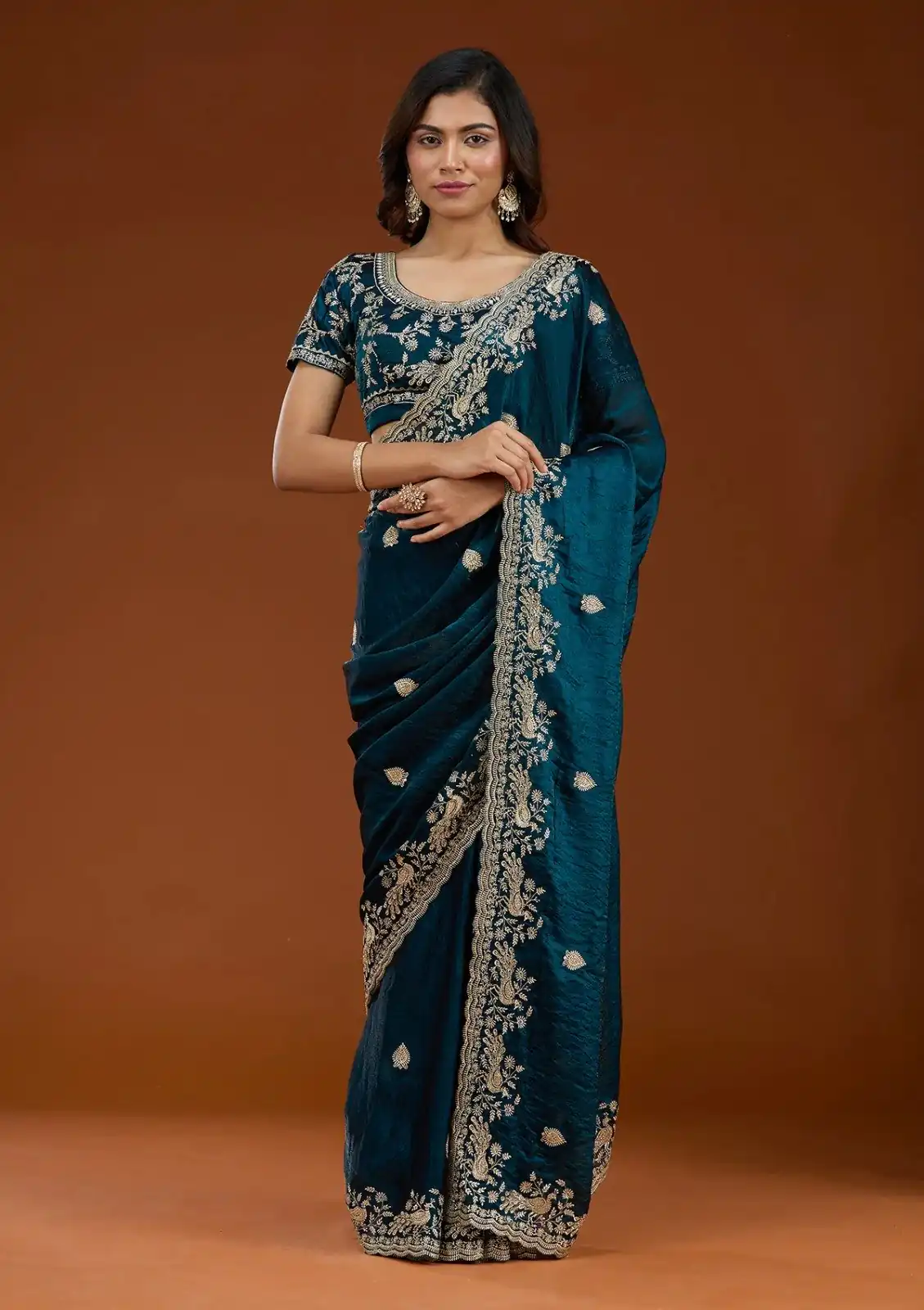 E BT 438 Teal in Fandy Satin Silk mbroidery Work & Zari Work Saree. Special Price ₹1949. Delivery 4-6 Working Days. Shop now. | Creative Sarees, Embroidered Sarees, Bollywood Sarees, Designer Sarees, Ethnic Saree, Modern Digital sarees, Party Wear Sarees, Sarees