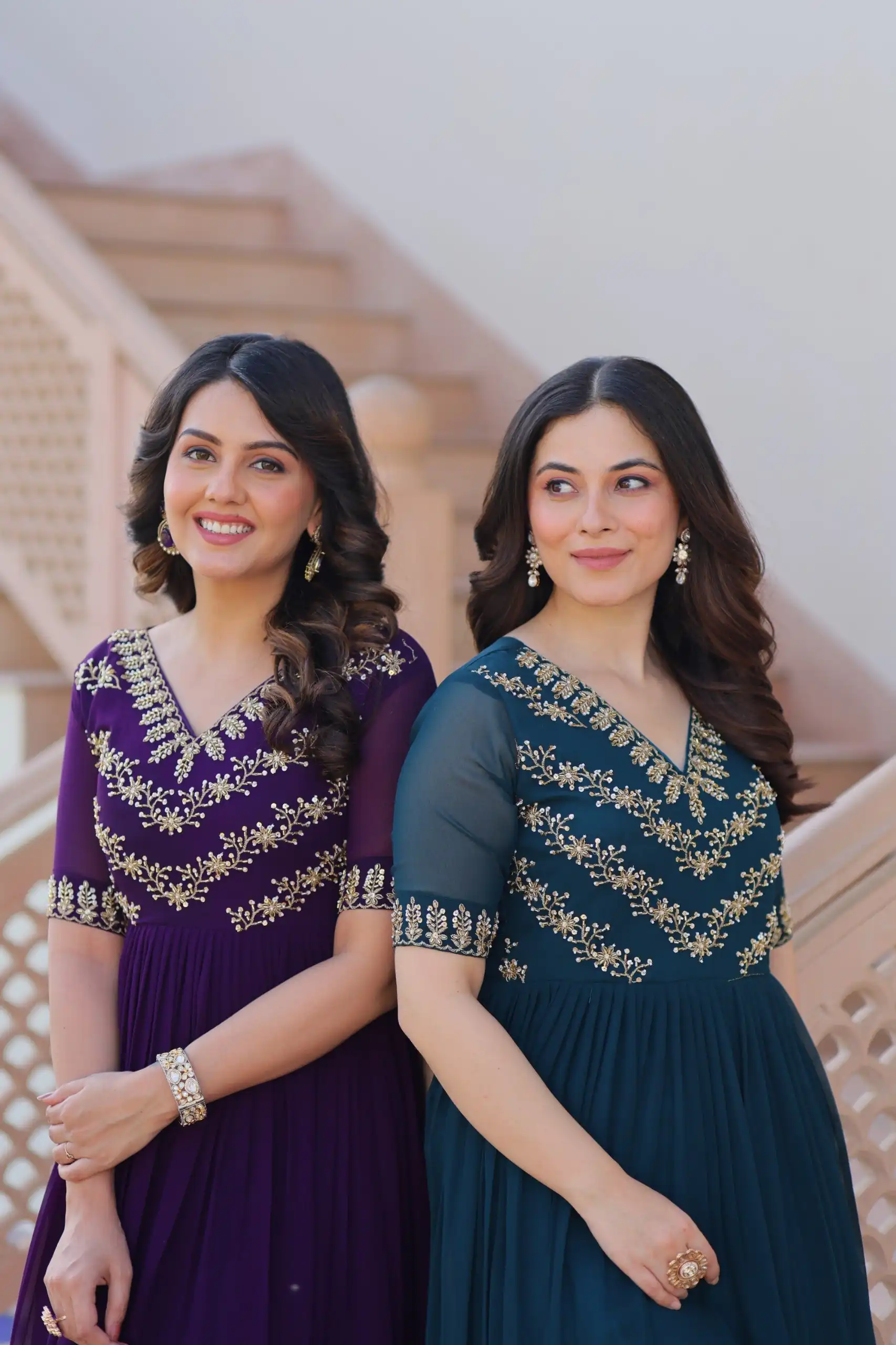 KA 1172 Teal in Faux Blooming Embroidery Work & Sequins Work Gown . Affordable Price ₹1749. Delivery 4-6 Working Days. Shop now. | Bollywood Gowns, Creative Gowns, Designer Gowns, Embroidered Gowns, Gowns, Party Wear Gowns