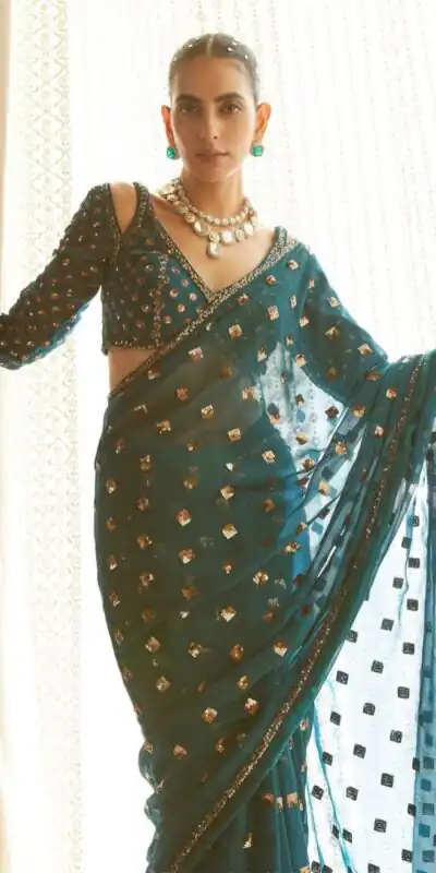 DF 3468 Teal Faux Georgette Saree with Embroidery Work & Sequins Work. Grab it for ₹1799. Delivery 4-6 Working Days. Shop now. | Creative Sarees, Embroidered Sarees, Bollywood Sarees, Designer Sarees, Ethnic Saree, Modern Digital sarees, Party Wear Sarees, Sarees