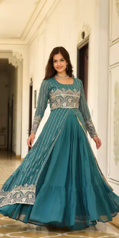 Ram 048 Teal Fox Georgette Lehenga Choli with Embroidery Work. Available at ₹2599 only. Delivery 4-6 Working Days. Shop now. | Bollywood Lehenga, Creative Lehenga, Designer Lehenga, Embroidered Lehenga, Lehenga, Party Wear Lehenga