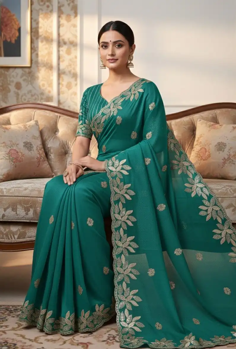JR 656 Teal Soft Organza Silk Saree Perfect for Wedding, Party, Durga Puja, Baisakhi, Temple Visit – . Affordable Price ₹1799. Delivery 4-6 Working D | Creative Sarees, Embroidered Sarees, Bollywood Sarees, Designer Sarees, Ethnic Saree, Modern Digital sarees, Party Wear Sarees, Sarees