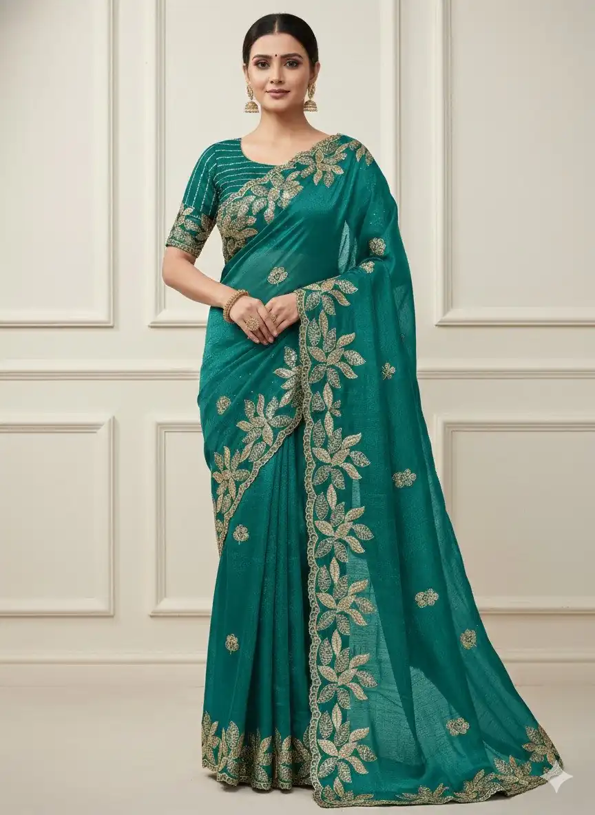 JR 656 Teal Soft Organza Silk Saree Perfect for Wedding, Party, Durga Puja, Baisakhi, Temple Visit – . Affordable Price ₹1799. Delivery 4-6 Working D | Creative Sarees, Embroidered Sarees, Bollywood Sarees, Designer Sarees, Ethnic Saree, Modern Digital sarees, Party Wear Sarees, Sarees