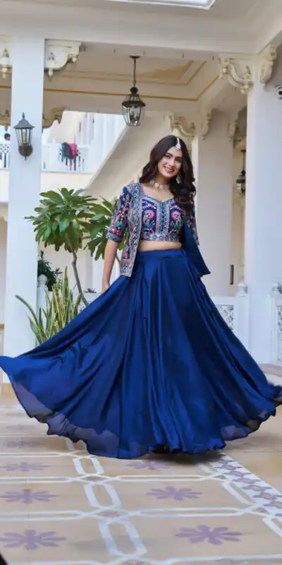 Ram 142 Teal Vichitra Lehenga Choli with Embroidery Work & Thread Embroidery. Introductory Price ₹2549. Delivery 4-6 Working Days. Shop now. | Bollywood Lehenga, Creative Lehenga, Designer Lehenga, Embroidered Lehenga, Lehenga, Party Wear Lehenga