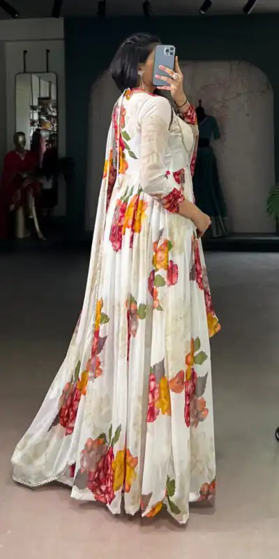 YNF 5103 White Lace Work Gown in Chiffon. Get it for ₹1899. Wedding, Party, Festive, Events Delivery 4-6 Working Days. Shop now. | Bollywood Gowns, Creative Gowns, Designer Gowns, Embroidered Gowns, Gowns, Party Wear Gowns