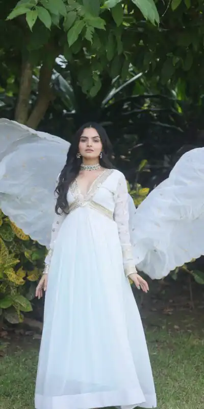 KA 1067 White Faux Blooming Gown Perfect for Wedding, Party, Haldi, Raksha Bandhan, Traditional Day – . Exclusive Offer ₹1849. Delivery 4-6 Working Da | Bollywood Gowns, Creative Gowns, Designer Gowns, Embroidered Gowns, Gowns, Party Wear Gowns