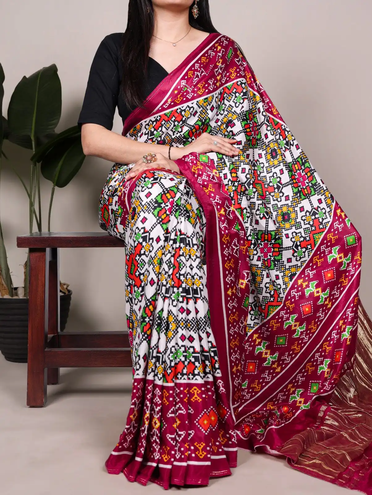 YNF 7801 White Gaji Silk Saree with Patola Print. Wedding, Party, Festive, Events, Best Price ₹2999. Delivery 4-6 Working Days. Shop now. | Creative Sarees, Embroidered Sarees, Bollywood Sarees, Designer Sarees, Ethnic Saree, Modern Digital sarees, Party Wear Sarees, Sarees