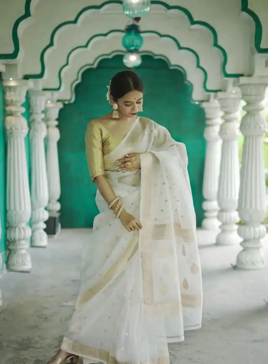 KP 6040 White Soft Lilan Slab Saree with Weaving Work Designer Work. Festive Deal ₹1399. Delivery 4-6 Working Days. Shop now. | Creative Sarees, Embroidered Sarees, Bollywood Sarees, Designer Sarees, Ethnic Saree, Modern Digital sarees, Party Wear Sarees, Sarees