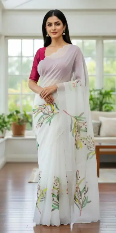 BT 412 White TB Organza Saree with Digital Print. Wedding, Party, Festive, Events, Navratri Garba, Special Price ₹1649. Delivery 4-6 Working Days. Shop now. | Creative Sarees, Embroidered Sarees, Bollywood Sarees, Designer Sarees, Ethnic Saree, Modern Digital sarees, Party Wear Sarees, Sarees