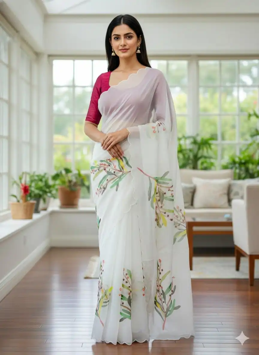 BT 412 White TB Organza Saree with Digital Print. Wedding, Party, Festive, Events, Navratri Garba, Special Price ₹1649. Delivery 4-6 Working Days. Shop now. | Creative Sarees, Embroidered Sarees, Bollywood Sarees, Designer Sarees, Ethnic Saree, Modern Digital sarees, Party Wear Sarees, Sarees