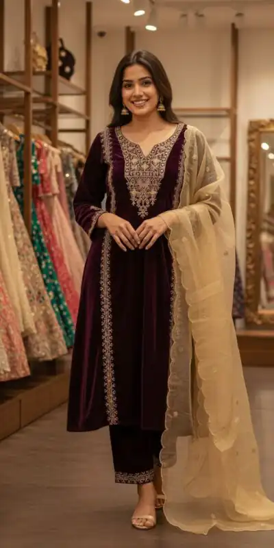 ST 1150 Wine in 9000 Velvet Cut Work & Embroidery Work Salwar Suit . Grab it for ₹1999. Delivery 4-6 Working Days. Shop now. | Casual Suits, Jump Suits, Tops & Bottoms, Track Suits, Trendy Wear, Creative suits, Designer Suits, Palazzo Suits, Party Wear Suits, Patiala Suits, Salwar suit, Straight Suits