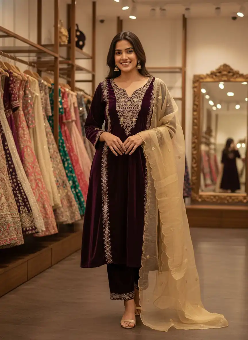 ST 1150 Wine in 9000 Velvet Cut Work & Embroidery Work Salwar Suit . Grab it for ₹1999. Delivery 4-6 Working Days. Shop now. | Casual Suits, Jump Suits, Tops & Bottoms, Track Suits, Trendy Wear, Creative suits, Designer Suits, Palazzo Suits, Party Wear Suits, Patiala Suits, Salwar suit, Straight Suits