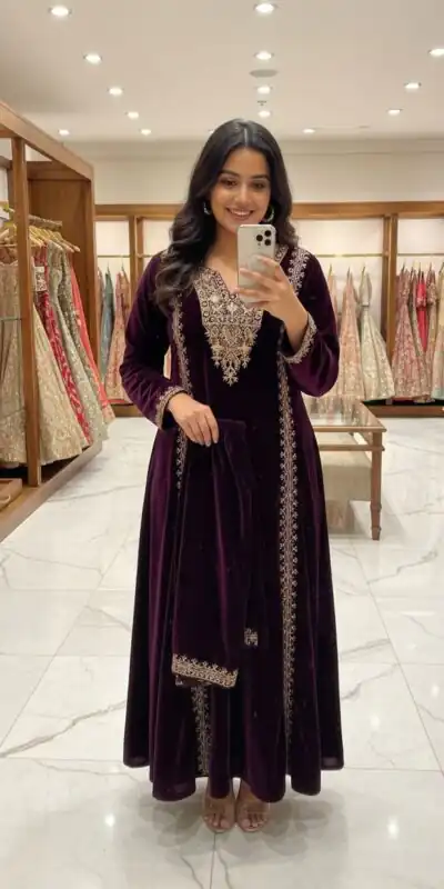 ST 1150 Wine in 9000 Velvet Cut Work & Embroidery Work Salwar Suit . Grab it for ₹1999. Delivery 4-6 Working Days. Shop now. | Casual Suits, Jump Suits, Tops & Bottoms, Track Suits, Trendy Wear, Creative suits, Designer Suits, Palazzo Suits, Party Wear Suits, Patiala Suits, Salwar suit, Straight Suits