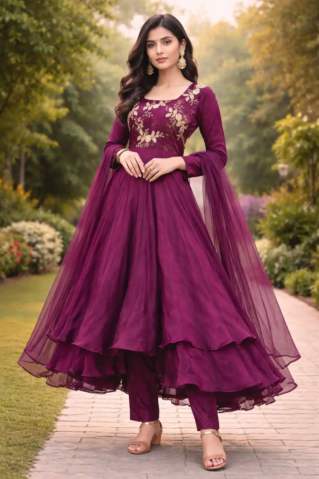 ZF 434 Wine Fandy Silk Gown with Embroidery Work. Special Price ₹2449. Wedding, Party, Festive, Events Delivery 4-6 Working Days. Shop now. | Bollywood Gowns, Creative Gowns, Designer Gowns, Embroidered Gowns, Gowns, Party Wear Gowns