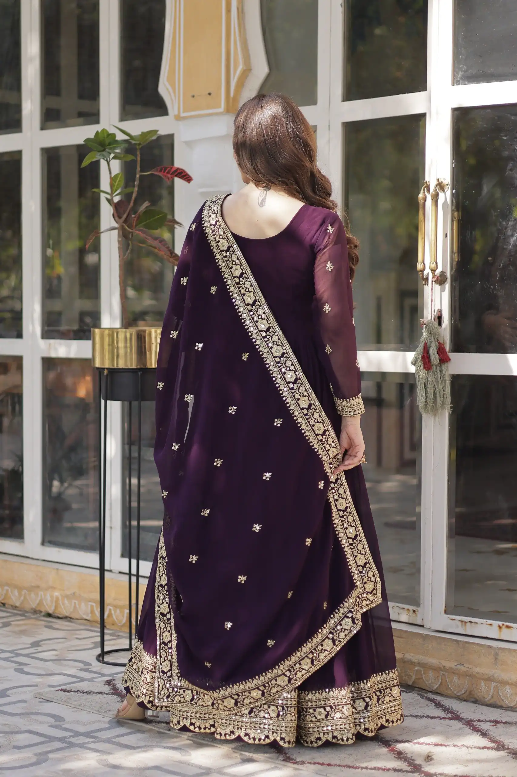 KA 1153 Wine Faux Blooming Gown with Embroidery Work & Zari Work. Available at ₹2599 only. Delivery 4-6 Working Days. Shop now. | Bollywood Gowns, Creative Gowns, Designer Gowns, Embroidered Gowns, Gowns, Party Wear Gowns