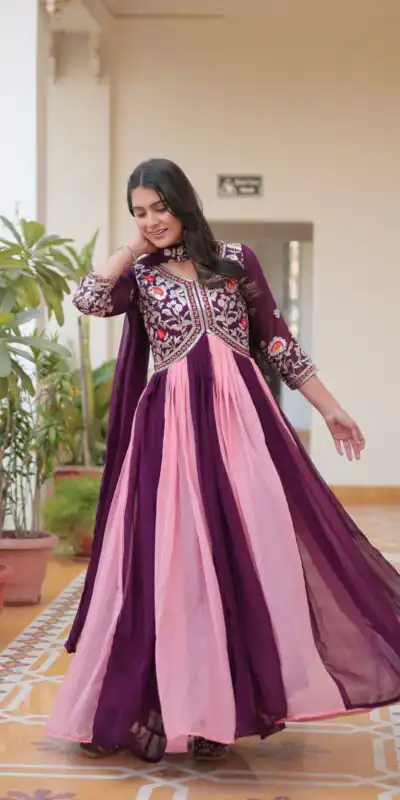 Ram 079 Wine Fox Georgette Gown Perfect for Wedding, Party, Eid, Temple Visit, Pongal – . Best Price ₹2049. Delivery 4-6 Working Days. Shop now. | Bollywood Gowns, Creative Gowns, Designer Gowns, Embroidered Gowns, Gowns, Party Wear Gowns