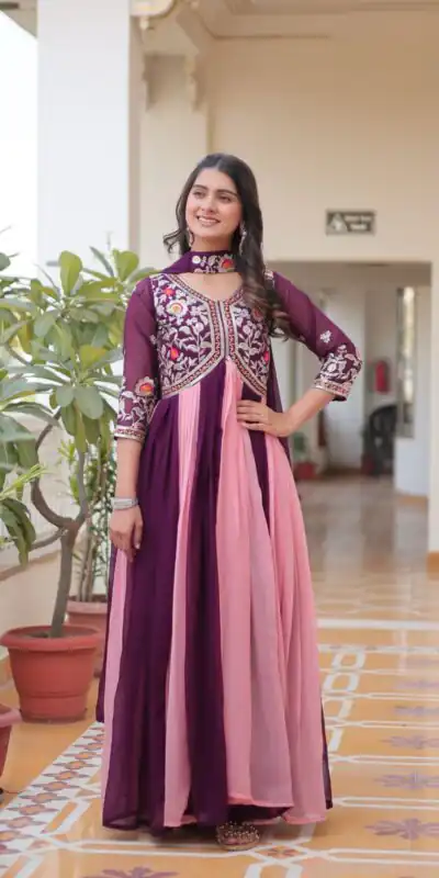 Ram 079 Wine Fox Georgette Gown Perfect for Wedding, Party, Eid, Temple Visit, Pongal – . Best Price ₹2049. Delivery 4-6 Working Days. Shop now. | Bollywood Gowns, Creative Gowns, Designer Gowns, Embroidered Gowns, Gowns, Party Wear Gowns