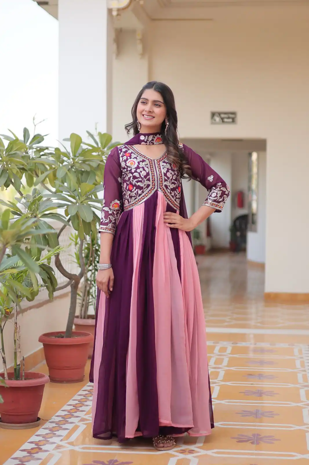 Ram 079 Wine Fox Georgette Gown Perfect for Wedding, Party, Eid, Temple Visit, Pongal – . Best Price ₹2049. Delivery 4-6 Working Days. Shop now. | Bollywood Gowns, Creative Gowns, Designer Gowns, Embroidered Gowns, Gowns, Party Wear Gowns