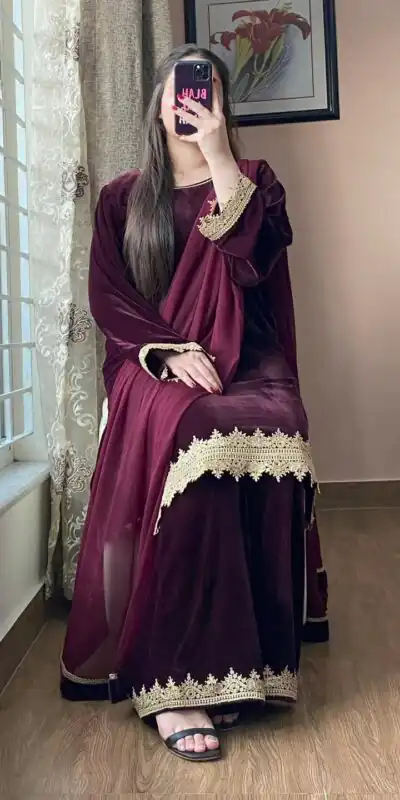BE 419 Wine Georgette Salwar Suit with Lace Work & Embroidery Work. Get it for ₹1849. Delivery 4-6 Working Days. Shop now. | Casual Suits, Jump Suits, Tops & Bottoms, Track Suits, Trendy Wear, Creative suits, Designer Suits, Palazzo Suits, Party Wear Suits, Patiala Suits, Salwar suit, Straight Suits