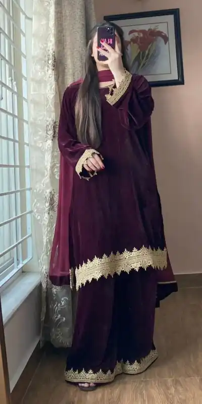 BE 419 Wine Georgette Salwar Suit with Lace Work & Embroidery Work. Get it for ₹1849. Delivery 4-6 Working Days. Shop now. | Casual Suits, Jump Suits, Tops & Bottoms, Track Suits, Trendy Wear, Creative suits, Designer Suits, Palazzo Suits, Party Wear Suits, Patiala Suits, Salwar suit, Straight Suits