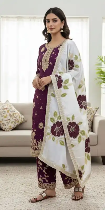 SRK 5315 Wine Organza SILK Salwar Suit Perfect for Wedding, Party, Lohri, Ethnic Day, Eid – . Affordable Price ₹2499. Delivery 4-6 Working Days. | Casual Suits, Jump Suits, Tops & Bottoms, Track Suits, Trendy Wear, Creative suits, Designer Suits, Palazzo Suits, Party Wear Suits, Patiala Suits, Salwar suit, Straight Suits