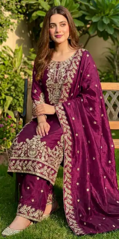 SRK 5316 Wine Organza Silk Salwar Suit Perfect for Wedding, Party, Makar Sankranti, Eid, Durga Puja – . Affordable Price ₹2149. Delivery 4-6 Workin | Casual Suits, Jump Suits, Tops & Bottoms, Track Suits, Trendy Wear, Creative suits, Designer Suits, Palazzo Suits, Party Wear Suits, Patiala Suits, Salwar suit, Straight Suits