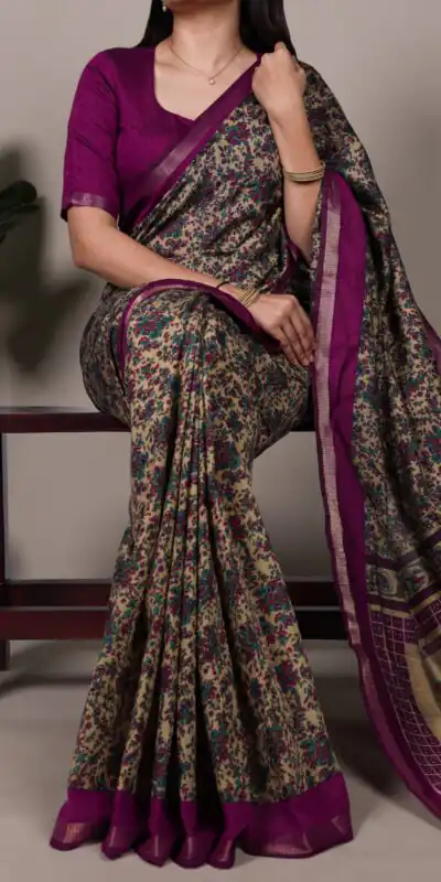 Wine Polyester Viscose Chanderi Zari Work Saree