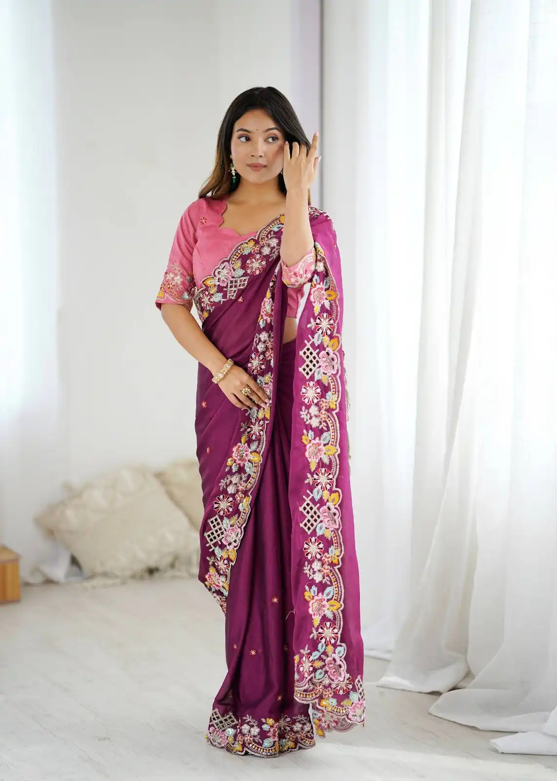 BT 1303 Wine Premium Noha Crush Saree with Sequins Work & Embroidery Work. Exclusive Offer ₹2149. Delivery 4-6 Working Days. Shop now. | Creative Sarees, Embroidered Sarees, Bollywood Sarees, Designer Sarees, Ethnic Saree, Modern Digital sarees, Party Wear Sarees, Sarees