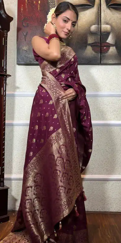 KPR 210 Wine Soft Lichi Silk Saree with Lace Work & Lace Border. Special Price ₹1399. Delivery 4-6 Working Days. Shop now. | Creative Sarees, Embroidered Sarees, Bollywood Sarees, Designer Sarees, Ethnic Saree, Modern Digital sarees, Party Wear Sarees, Sarees