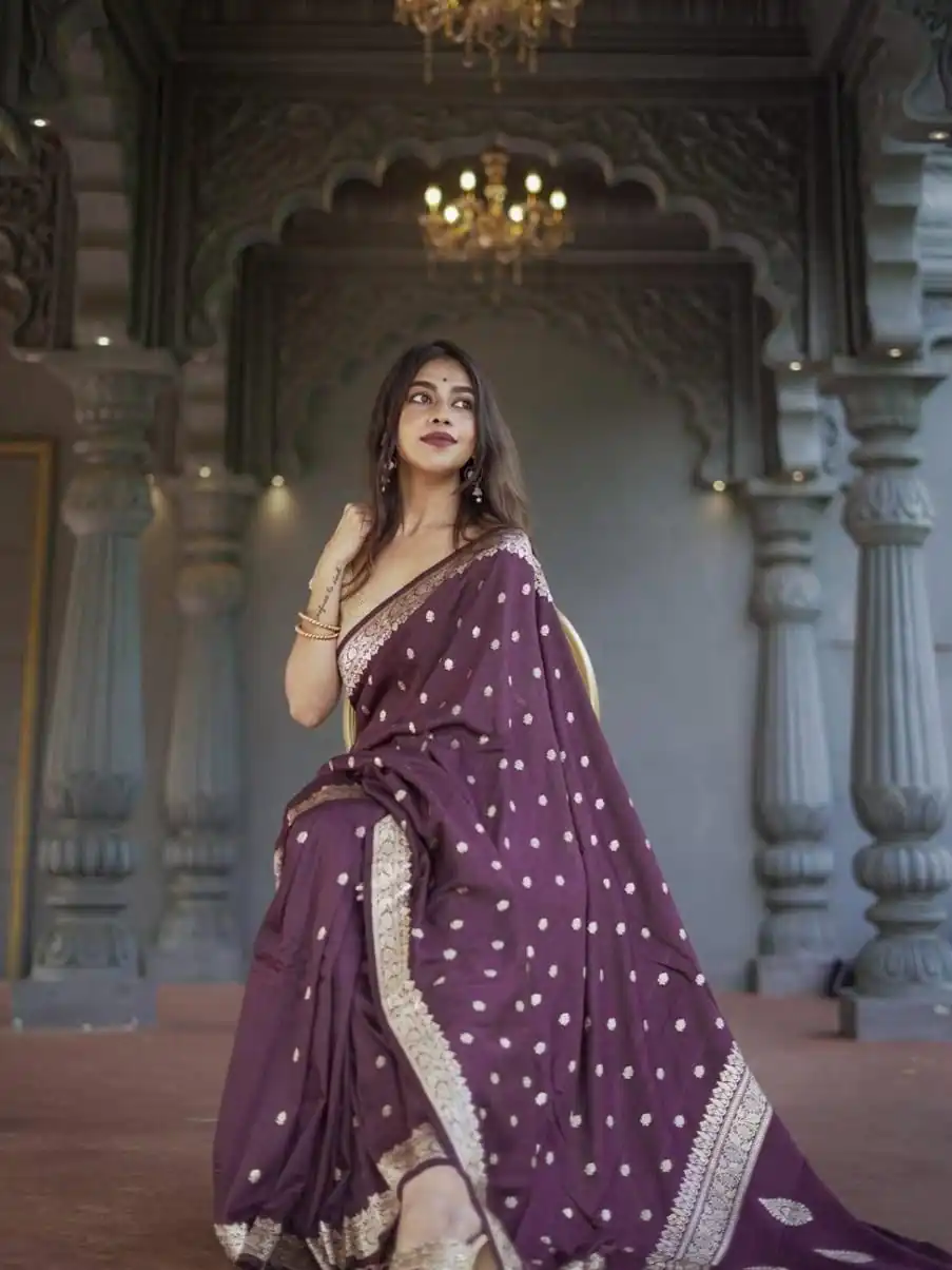 KP 6040 Wine Soft Lilan Slab Saree with Weaving Work Designer Work. Festive Deal ₹1399. Delivery 4-6 Working Days. Shop now. | Creative Sarees, Embroidered Sarees, Bollywood Sarees, Designer Sarees, Ethnic Saree, Modern Digital sarees, Party Wear Sarees, Sarees