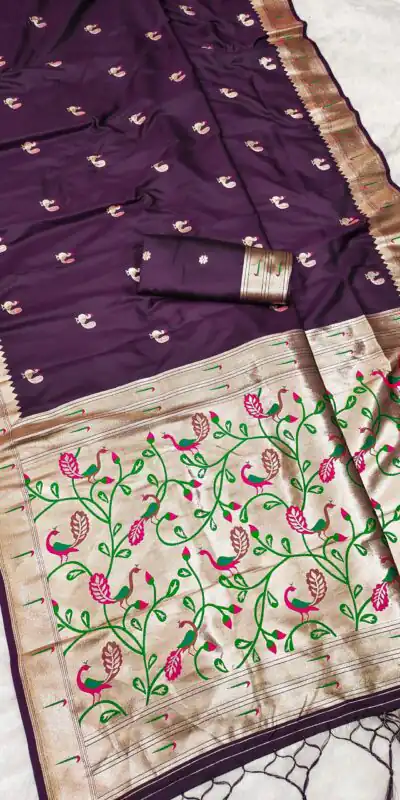 MB 389 Wine Soft Paithani Silk Saree with Lace Work & Zari Work. Affordable Price ₹2049. Delivery 4-6 Working Days. Shop now. | Creative Sarees, Embroidered Sarees, Bollywood Sarees, Designer Sarees, Ethnic Saree, Modern Digital sarees, Party Wear Sarees, Sarees