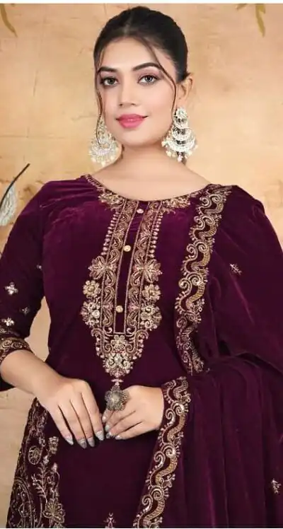 FC 1198 Wine Velvet Salwar Suit with Embroidery Work & Lace Work. Festive Deal ₹2549. Delivery 4-6 Working Days. Shop now. | Casual Suits, Jump Suits, Tops & Bottoms, Track Suits, Trendy Wear, Creative suits, Designer Suits, Palazzo Suits, Party Wear Suits, Patiala Suits, Salwar suit, Straight Suits