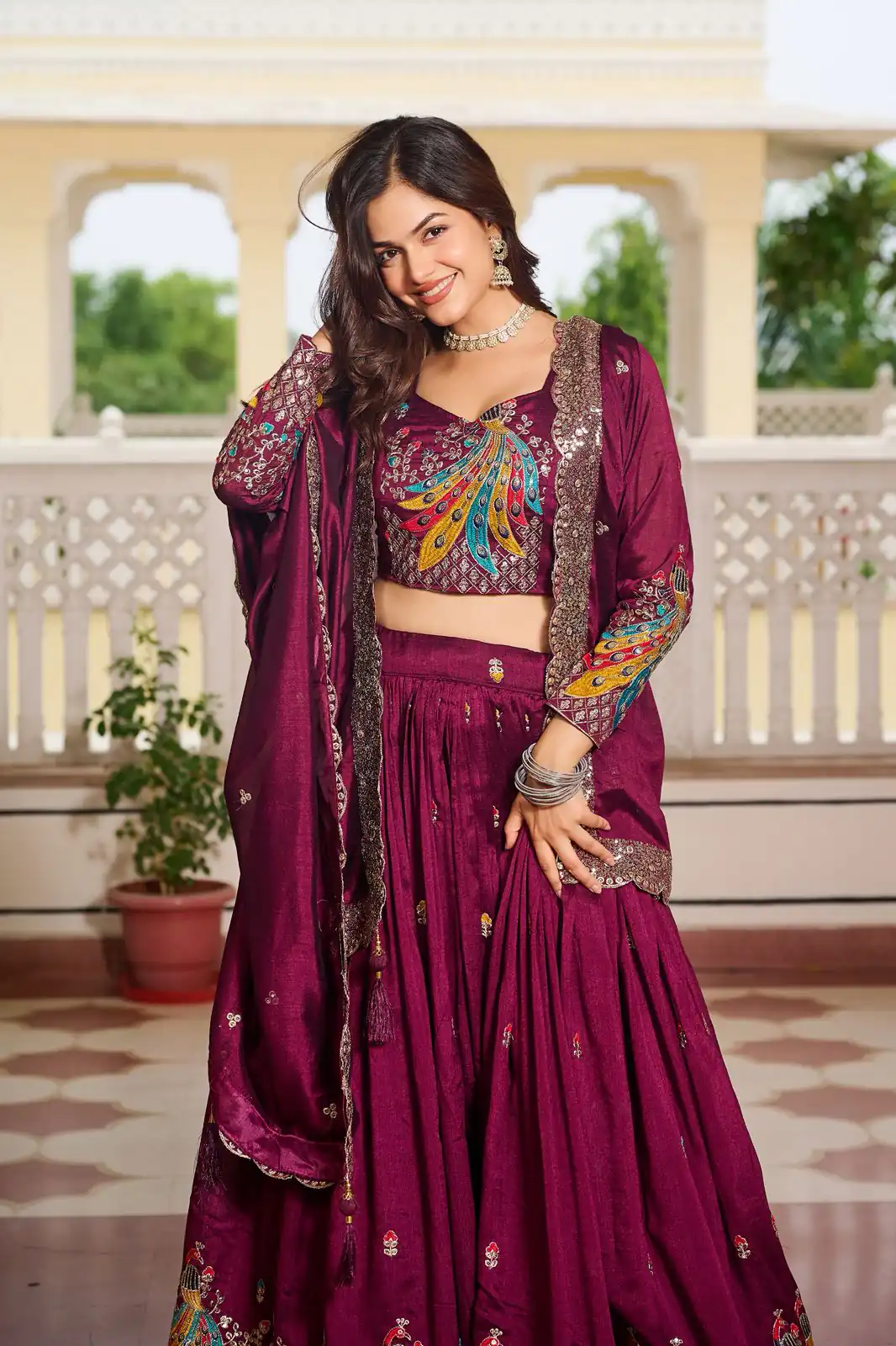 Ram 113 Wine Color Vichitra Lehenga Choli with Embroidery Work. Exclusive Offer ₹3099. Delivery 4-6 Working Days. Shop now. | Bollywood Lehenga, Creative Lehenga, Designer Lehenga, Embroidered Lehenga, Lehenga, Party Wear Lehenga