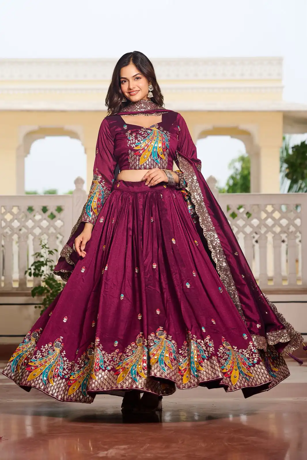 Ram 113 Wine Color Vichitra Lehenga Choli with Embroidery Work. Exclusive Offer ₹3099. Delivery 4-6 Working Days. Shop now. | Bollywood Lehenga, Creative Lehenga, Designer Lehenga, Embroidered Lehenga, Lehenga, Party Wear Lehenga