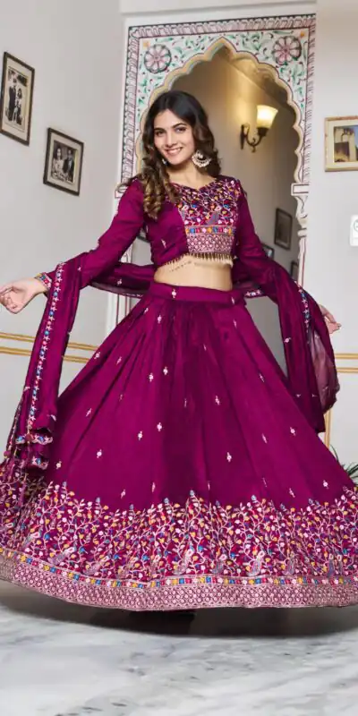 Ram 147 Wine Vichitra Silk Lehenga Choli Perfect for Wedding, Party, Ganesh Chaturthi, Housewarming, Engagement – . Introductory Price ₹3349. Delivery | Bollywood Lehenga, Creative Lehenga, Designer Lehenga, Embroidered Lehenga, Lehenga, Party Wear Lehenga