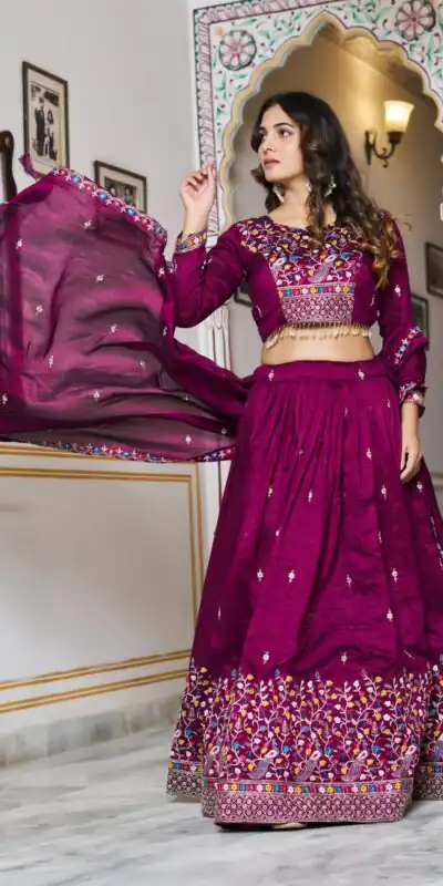 Ram 147 Wine Vichitra Silk Lehenga Choli Perfect for Wedding, Party, Ganesh Chaturthi, Housewarming, Engagement – . Introductory Price ₹3349. Delivery | Bollywood Lehenga, Creative Lehenga, Designer Lehenga, Embroidered Lehenga, Lehenga, Party Wear Lehenga