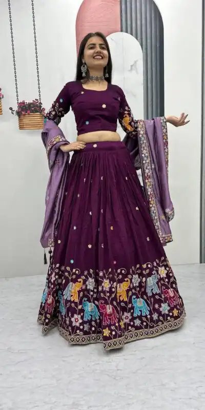 PC 545 Wine Vichitra Silk Lehenga Choli with Lace Border & Lace Work. Special Price ₹3249. Delivery 4-6 Working Days. Shop now. | Bollywood Lehenga, Creative Lehenga, Designer Lehenga, Embroidered Lehenga, Lehenga, Party Wear Lehenga