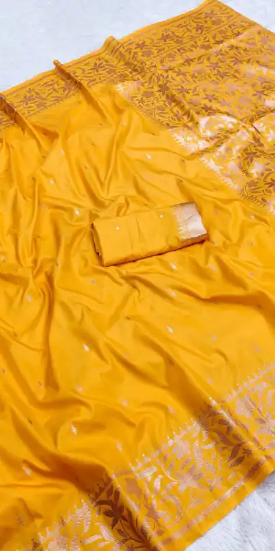 MB 197 Yellow Color Banarasi Silk Saree with Zari Work & Lace Work. Exclusive Offer ₹1899. Delivery 4-6 Working Days. Shop now. | Creative Sarees, Embroidered Sarees, Bollywood Sarees, Designer Sarees, Ethnic Saree, Modern Digital sarees, Party Wear Sarees, Sarees