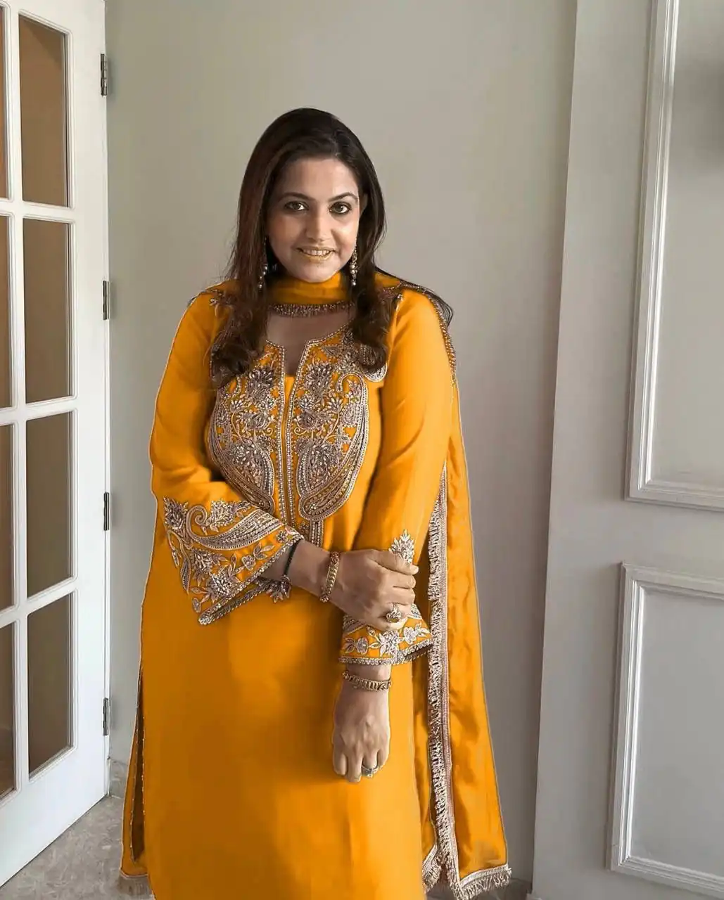 ZSR 3097 Yellow Pure Chinnon Silk With Embroidery Sequence Work With Full Sleeve Salwar Suit Wedding, Party, Festive, Events Exclusive Offer ₹1899. D | Casual Suits, Jump Suits, Tops & Bottoms, Track Suits, Trendy Wear, Creative suits, Designer Suits, Palazzo Suits, Party Wear Suits, Patiala Suits, Salwar suit, Straight Suits