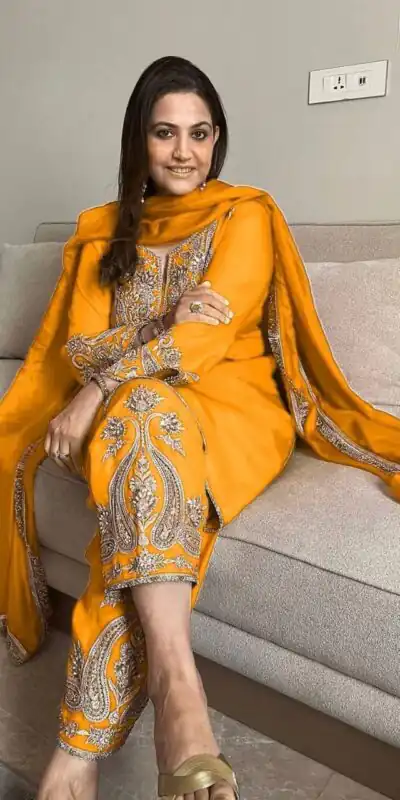 ZSR 3097 Yellow Pure Chinnon Silk With Embroidery Sequence Work With Full Sleeve Salwar Suit Wedding, Party, Festive, Events Exclusive Offer ₹1899. D | Casual Suits, Jump Suits, Tops & Bottoms, Track Suits, Trendy Wear, Creative suits, Designer Suits, Palazzo Suits, Party Wear Suits, Patiala Suits, Salwar suit, Straight Suits