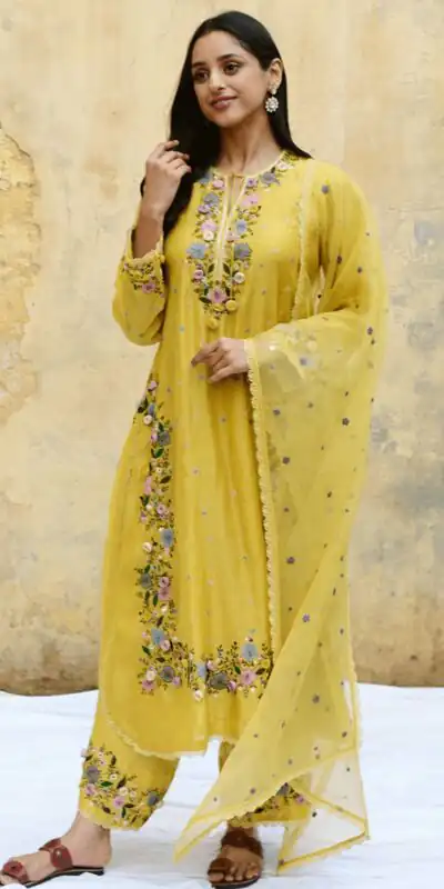 NSR 862 Yellow Faux Georgette Slawar Suit with Embroidery Work & Lace Work. Introductory Price ₹2149. Delivery 4-6 Working Days. Shop now. | Casual Suits, Jump Suits, Tops & Bottoms, Track Suits, Trendy Wear, Creative suits, Designer Suits, Palazzo Suits, Party Wear Suits, Patiala Suits, Salwar suit, Straight Suits
